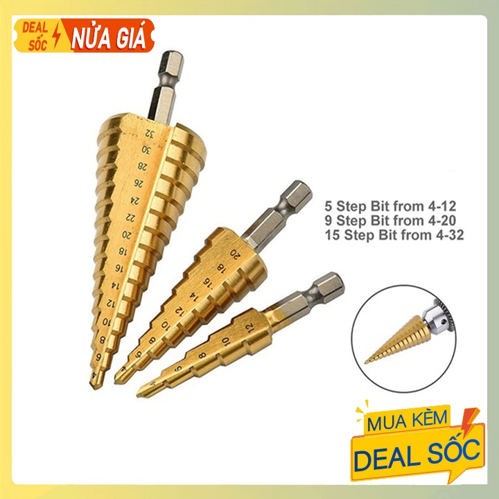 Bộ 3 mũi khoan sắt, nhôm, tôn tháp tầng phủ titan siêu cứng