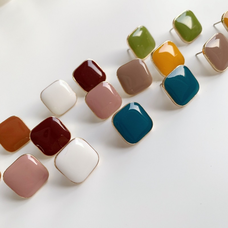 Ahellogirl Bông tai bạc 925 hình vuông phong cách retro đơn giản mới