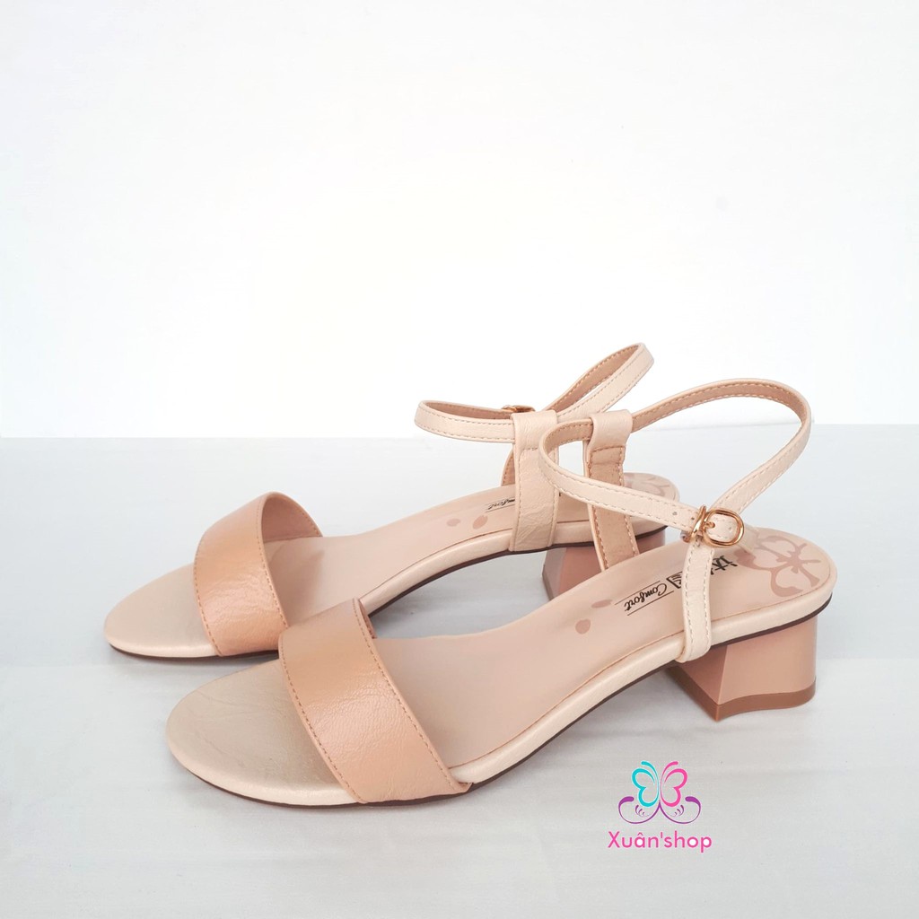 Sandal Dusto quai ngang da mềm, gót vuông 4.5cm (có sẵn)
