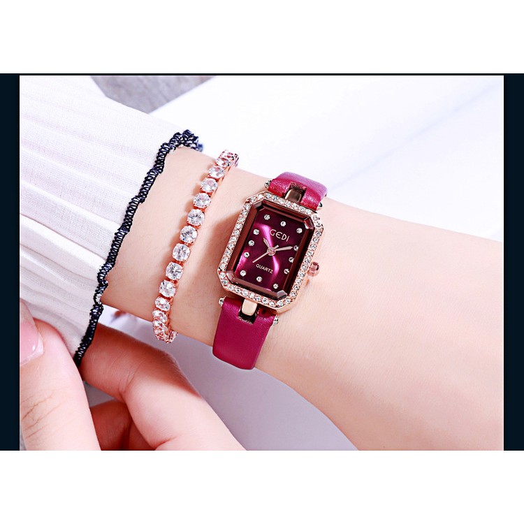 Đồng hồ nữ Gedi hàng chính hãng dây da mặt chữ nhật đính đá | BigBuy360 - bigbuy360.vn