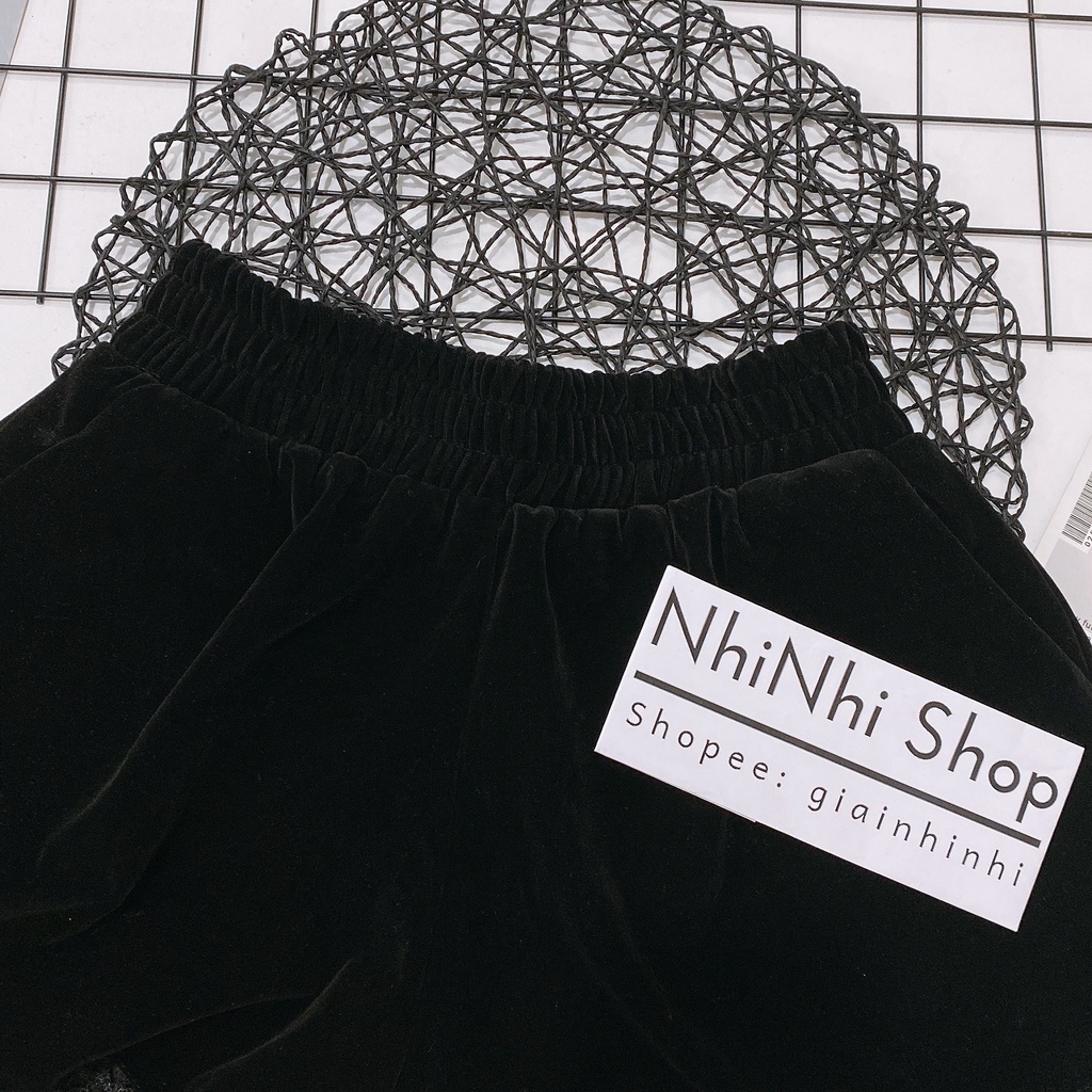 Quần short nhung gấu ren xòe, Quần đùi nữ cạp cao có lót trong QS819 - NhiNhi Shop
