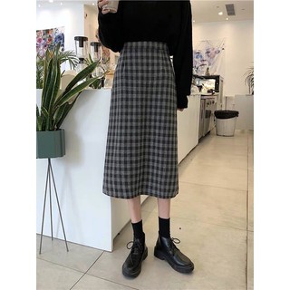 Chân váy dạ kẻ be Sẵn l