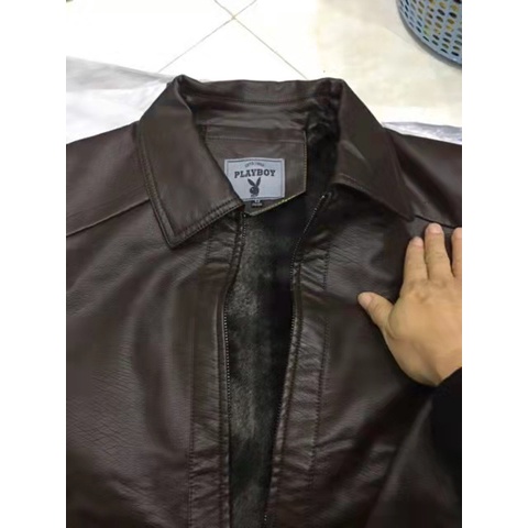Áo da nam da cừu lớp đầu chính hãng nổi tiếng Playboy/áo da cổ bẻ