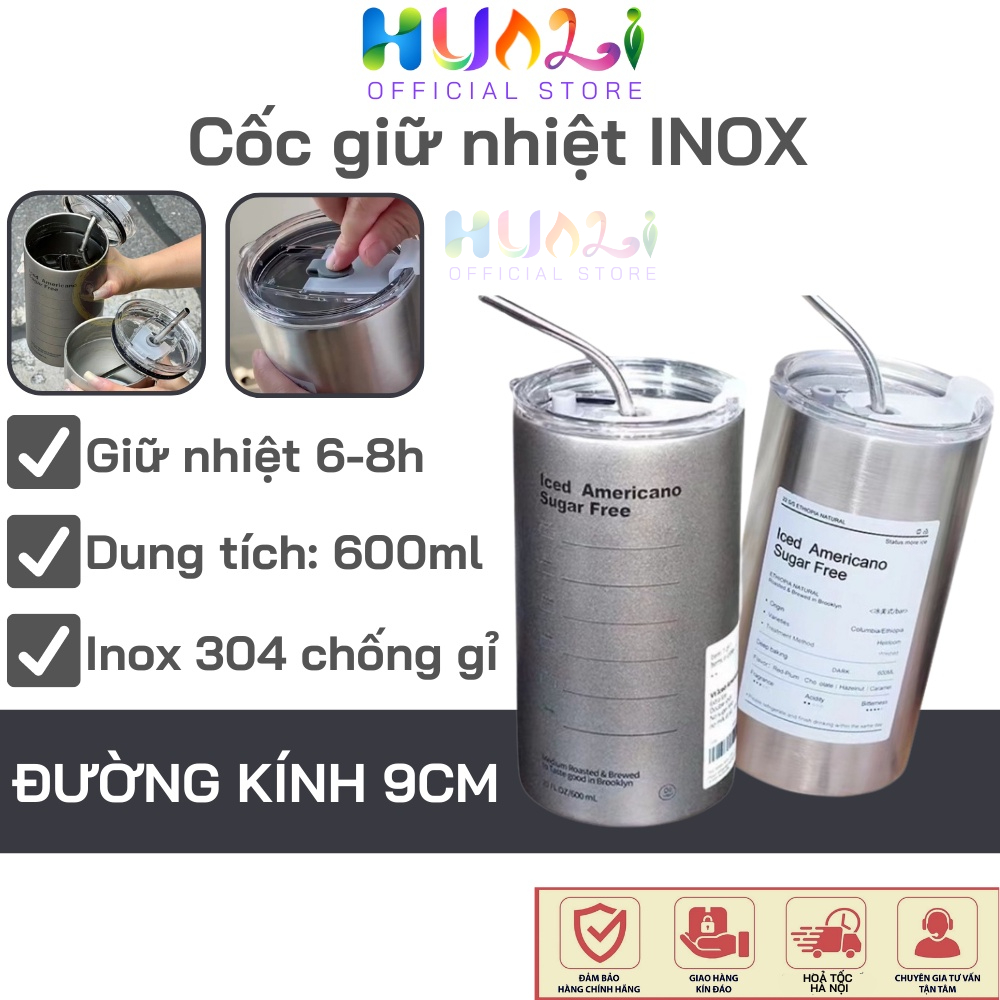 Cốc giữ nhiệt INOX, bình giữ nhiệt bằng thép không gỉ có ống hút uống coffee hiệu suất 6-8 tiếng