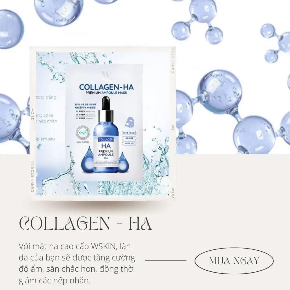 Mặt Nạ Dưỡng Trắng, Ngừa Nám & Nâng Cơ Dành Cho Da Lão Hoá Wskin Collagen - HA  Hàn Quốc