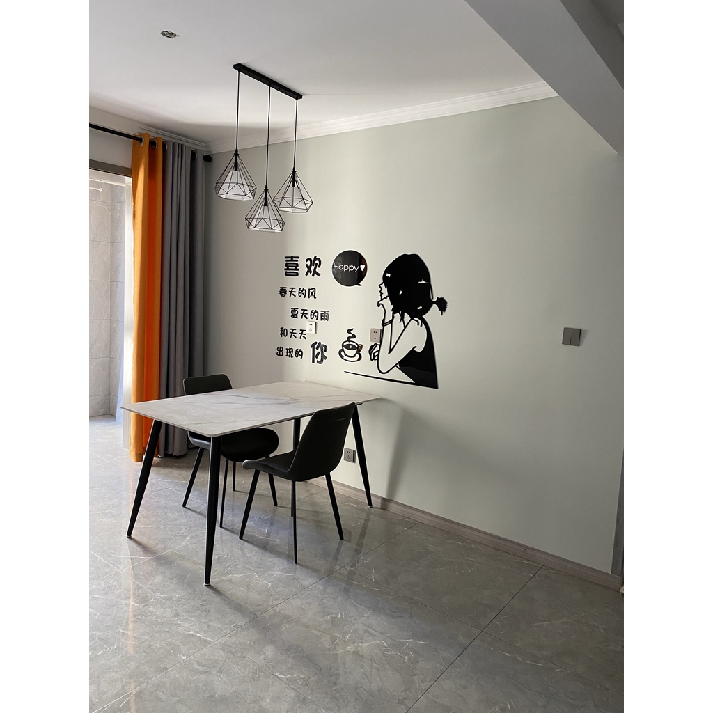 Tranh mica dán tường cô gái vui vẻ Happy trang trí quán cafe, trà chanh, trà sữa Nhiều Size - EPeBen