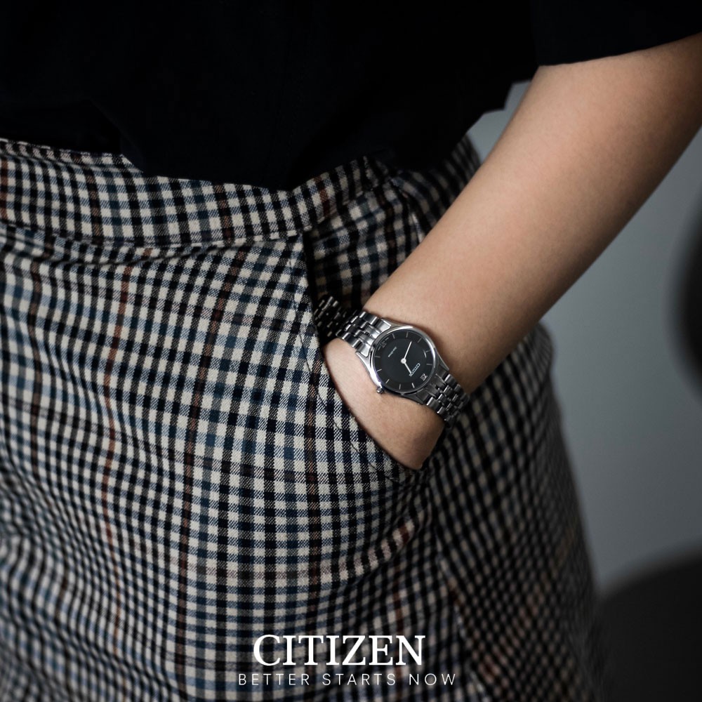 Đồng Hồ Nữ Citizen Siêu Mỏng Dây Thép Không Gỉ EG3220-58E - Mặt Đen (Sapphire)