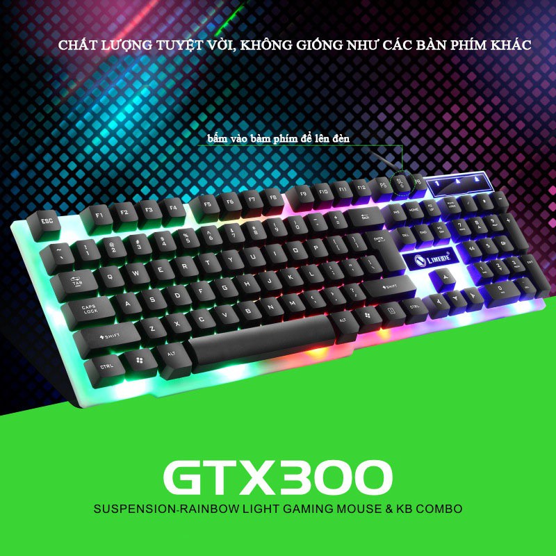 Bộ chuột bàn phím Gaming Latope bàn phím chuột giả cơ máy tính có dây Full Led RGB GTX300
