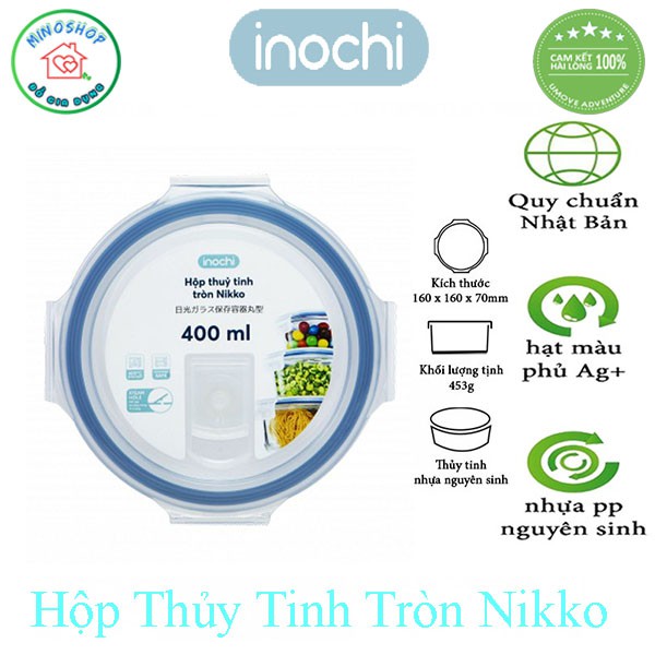 [3 Size] Hộp Thủy Tinh Tròn Đựng Thực Phẩm, Hộp Cấp Đông Nikko Tròn 400ml 620ml 950ml