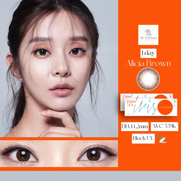 [Hot trend] Hộp 5cặp Kính áp tròng Hàn Quốc có độ Clalen Iris màu nâu Alicia Brown dùng 1 ngày( theo