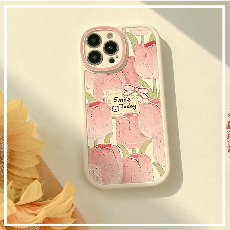 Ốp Điện Thoại Silicon Hình Hoa Tulip Đen Cho iPhone 7 8 Plus X XR XS Max SE 2020 2022 11 12 13 Pro Max 11Pro 12Pro