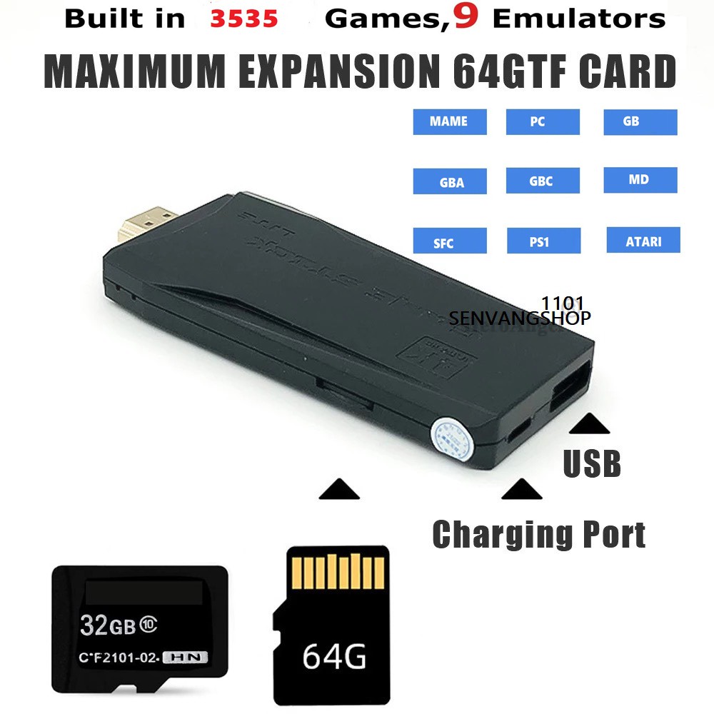 Máy Chơi Game Stick 4K Tích hợp 10.207+ Game chơi  PS1 / FC / GBA / SFC,... HDMI 💔Tặng 4 viên pin 💔 Bảo Hành 12 Tháng
