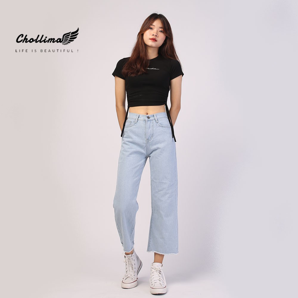 Quần baggy jeans nữ Chollima ống rộng trơn tua lai màu trắng bạc QD014 – quần bò nữ ulzzang