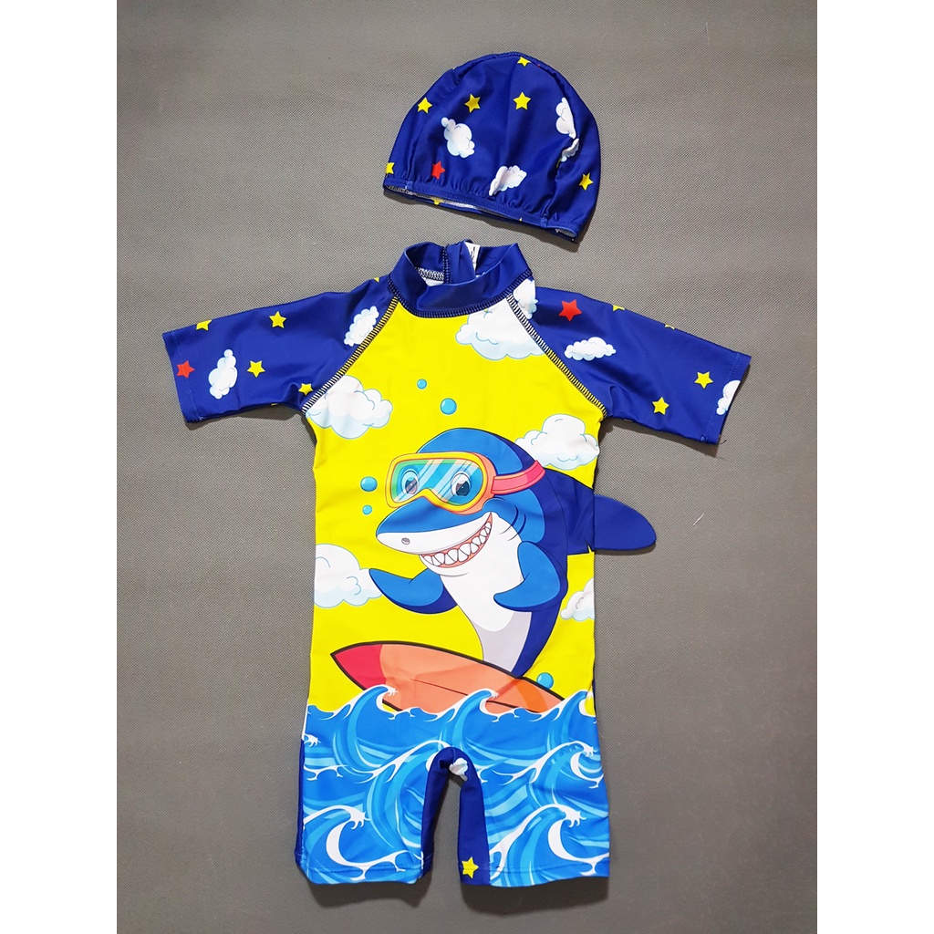 Bộ đồ bơi liền thân cá mập baby shark có vây dễ thương cho bé trai