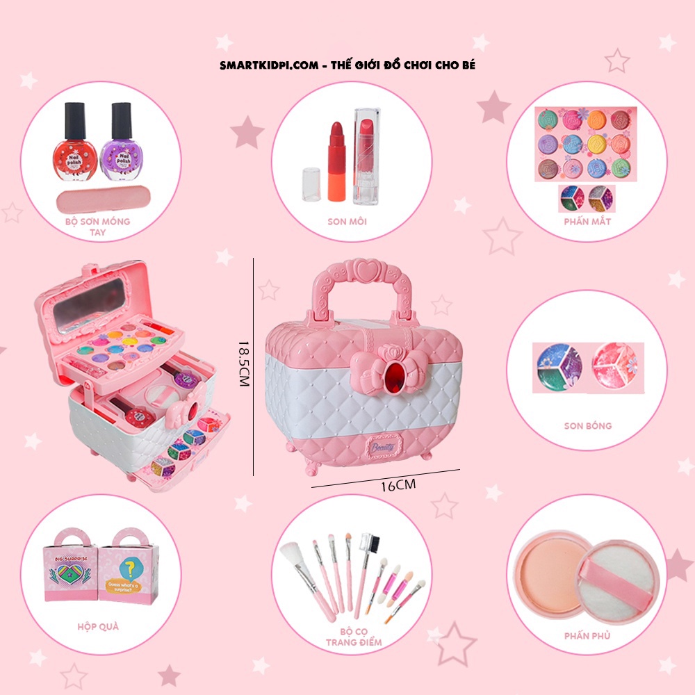 - Đồ chơi trang điểm cho bé gái màu hồng cao cấp - bộ đồ chơi hộp trang điểm cho bé gái