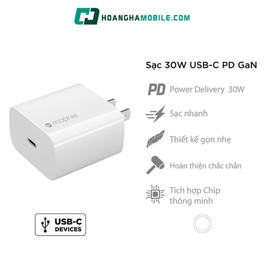 Sạc nhanh Mophie Power Delivery 30W USB-C GaN Chính Hãng - Hoàng Hà Mobile