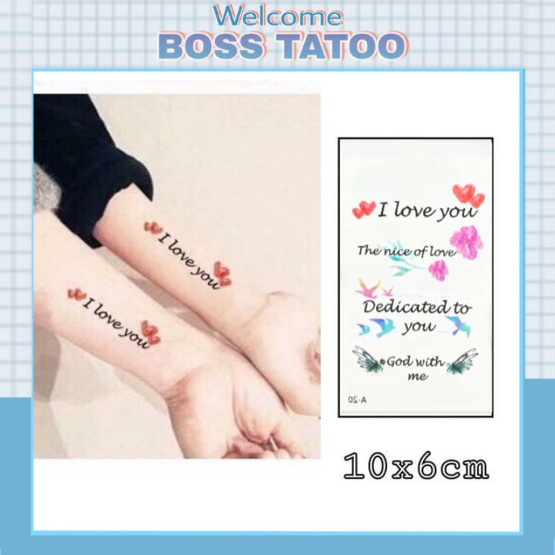 Hình xăm chữ tiếng anh I love you a20. Tatoo dán tạm thời size 10x6cm