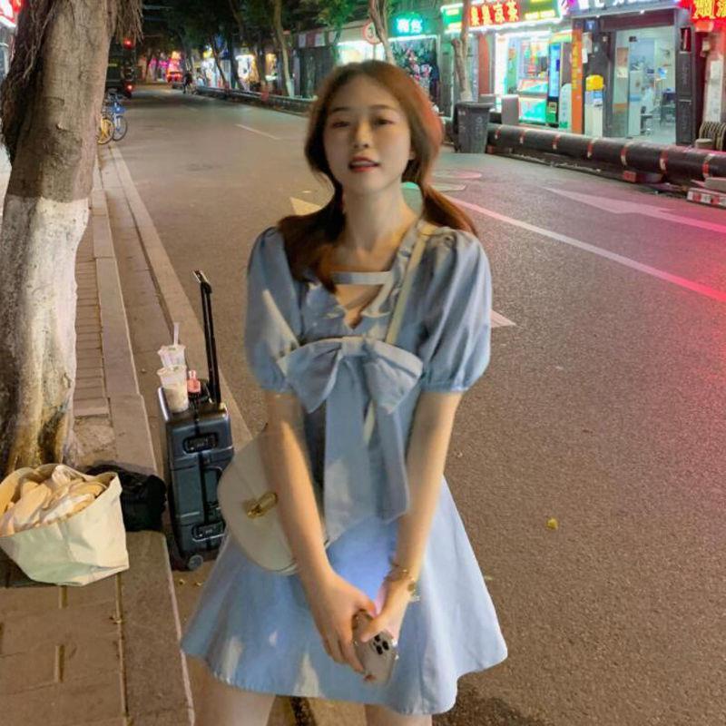 Đầm Dáng Chữ A Cổ Chữ V Thắt Nơ Dễ Thương Xinh Xắn 2021