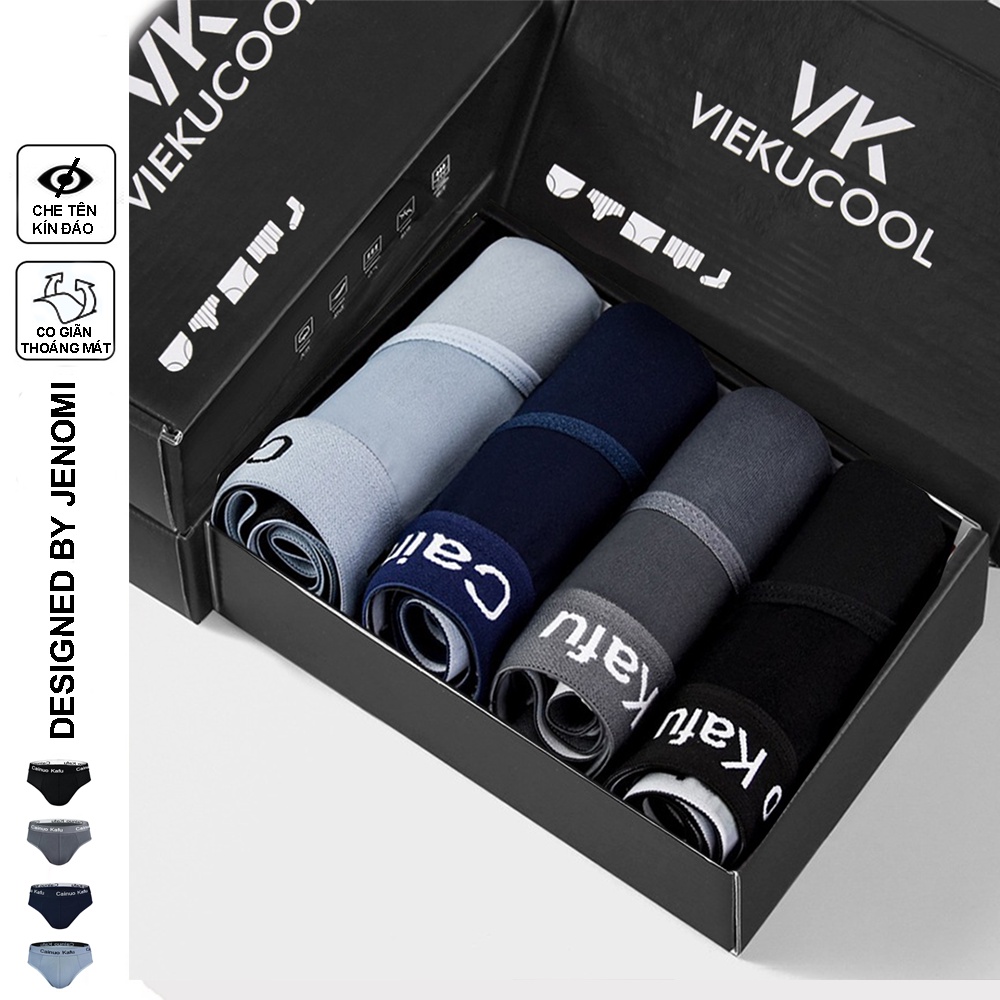 Hộp 4 Quần Lót Tam Giác Thun Lạnh Cao Cấp Dành Cho Nam, Quần Sịp Veikucool