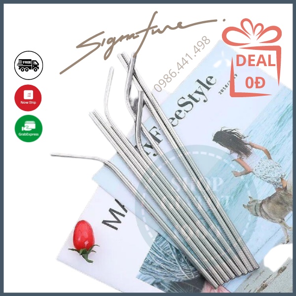 Combo 3 Món Bộ Ống Hút Inox Thép Không Gỉ Thẳng Cong Kèm Cọ Rửa Ống hút - SHOPGIATOT1989