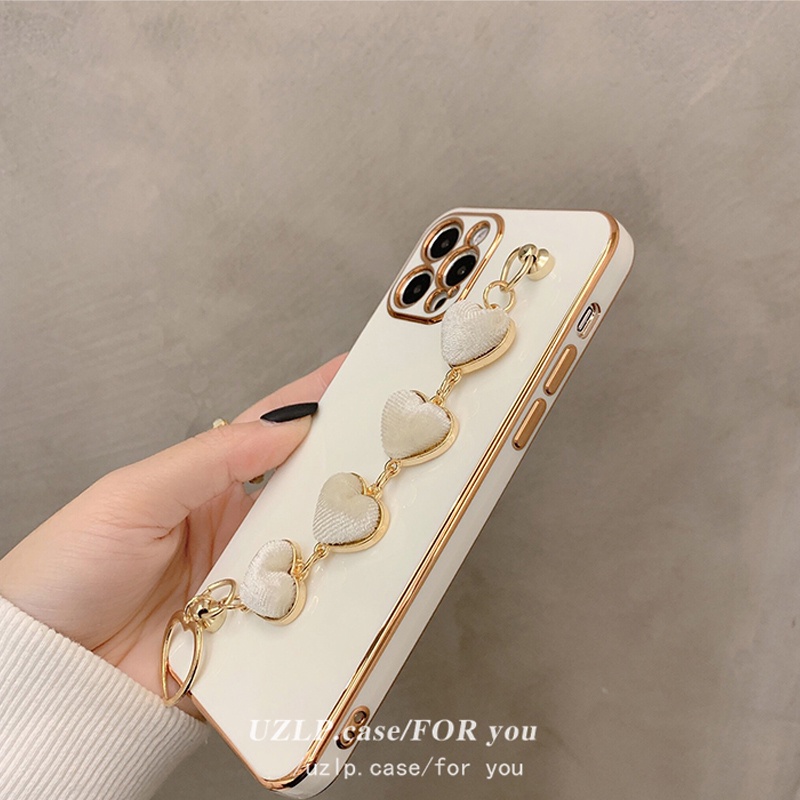 Ốp điện thoại hoạ tiết trái tim phối vòng đeo tay thích hợp cho Iphone 12 11 Pro Max Xs Max Xr X 8 7 6 Plus