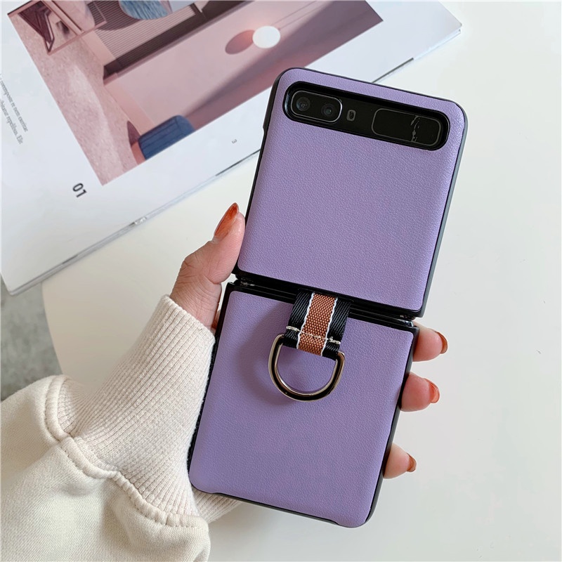 Ốp điện thoại Flip1/2 nhựa cứng màu kẹo ngọt có vòng đeo ngón tay cho Samsung Galaxy Z Flip