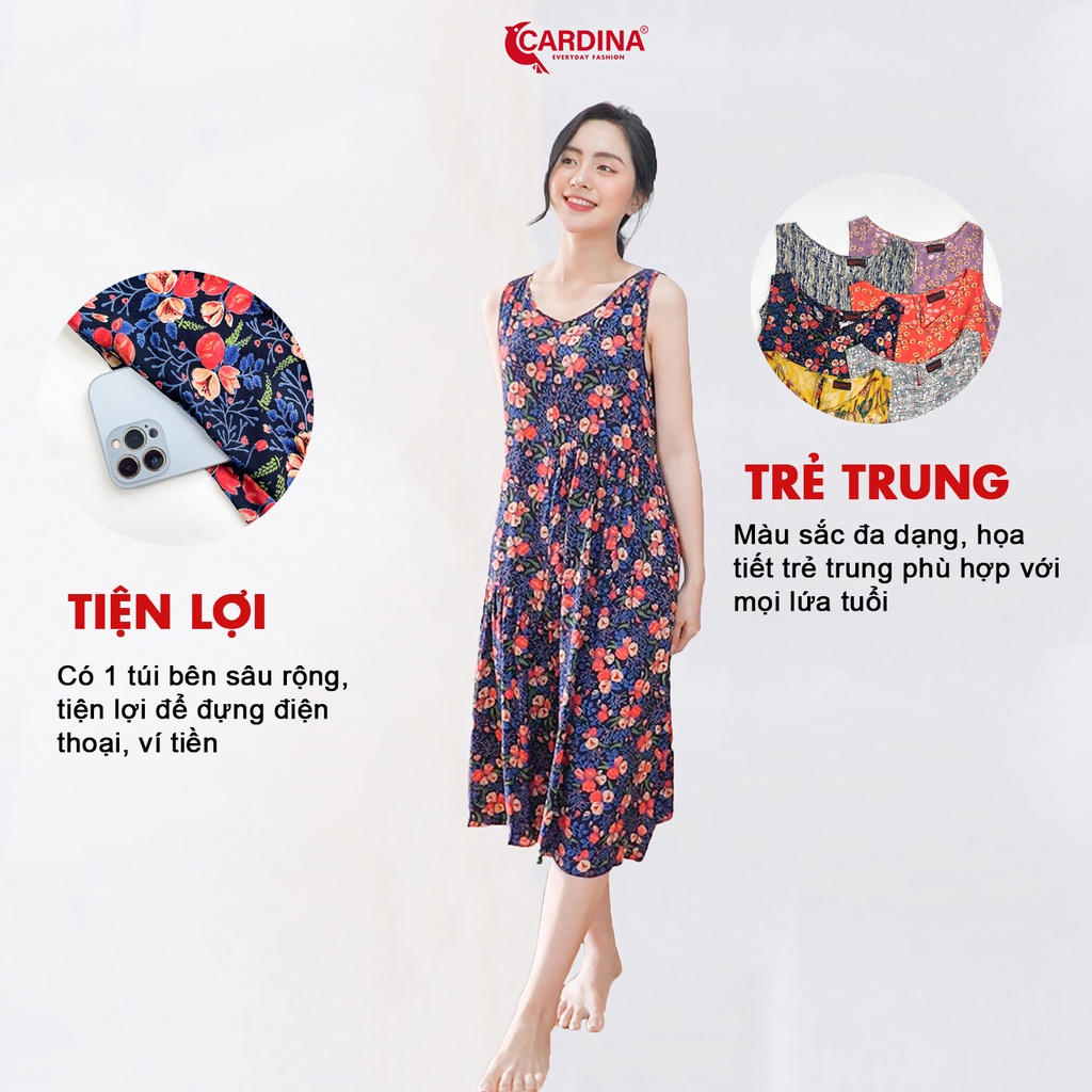 Đầm Nữ 𝐂𝐀𝐑𝐃𝐈𝐍𝐀 Sát Nách Chất Lanh Tre Cao Cấp Kiểu Dáng Baby Doll Lệch Tầng Họa Tiết Hoa 2V05 | BigBuy360 - bigbuy360.vn