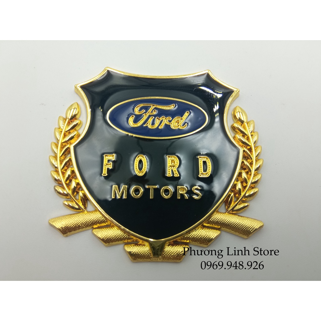 Tem xe ô tô Ford hình bông lúa tem dán xe oto logo dán xe ô to hợp kim kẽm màu vàng (171)