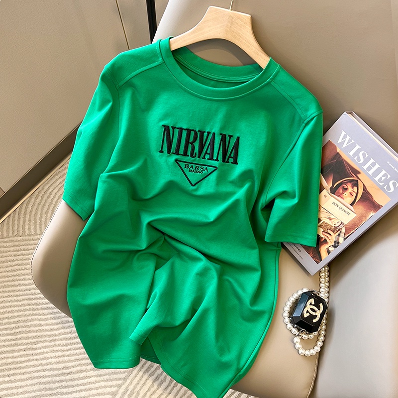 NRVP Áo thun nữ tay ngắn họa tiết chữ phong cách Hàn Quốc thời trang mùa hè 2022