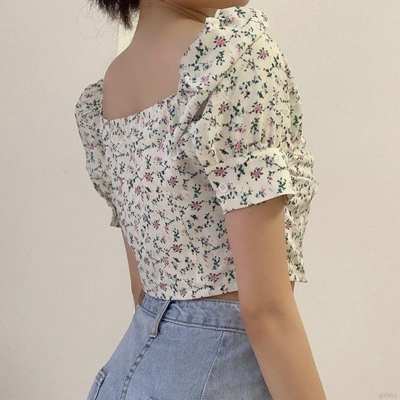 Áo Sơ Mi Tay Phồng In Họa Tiết Hoa Phong Cách Hàn Quốc Dành Cho Nữ
