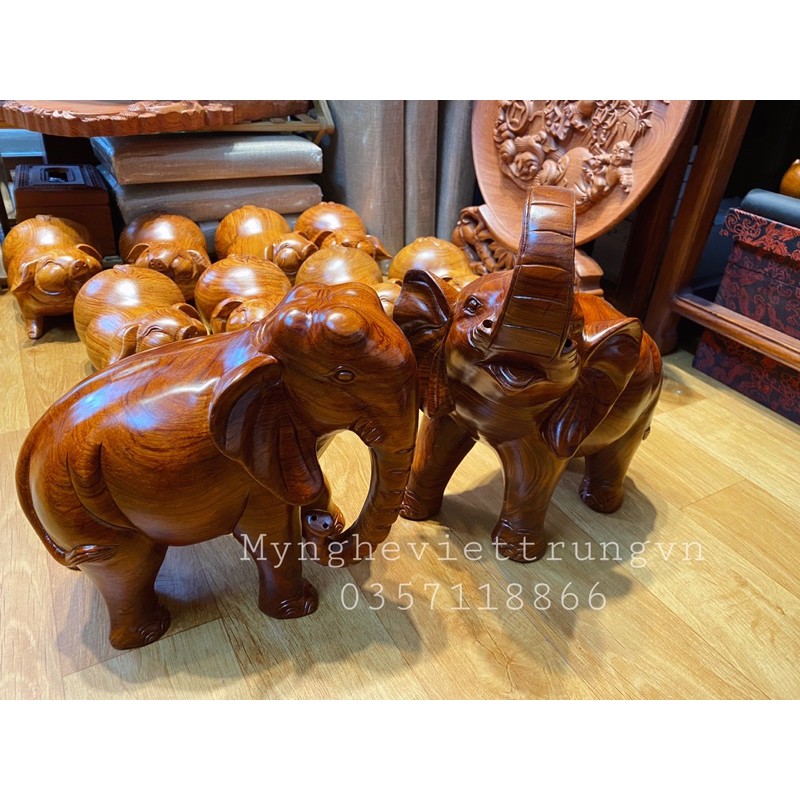 Tượng voi gỗ hương đẹp, đôi tượng voi