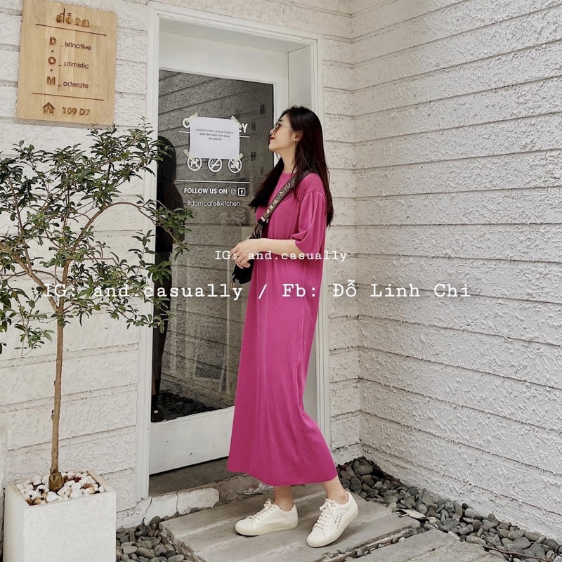 Đầm Maxi Dập Ly Dáng Suông Cổ Tròn Hàng Đẹp Chất Mềm