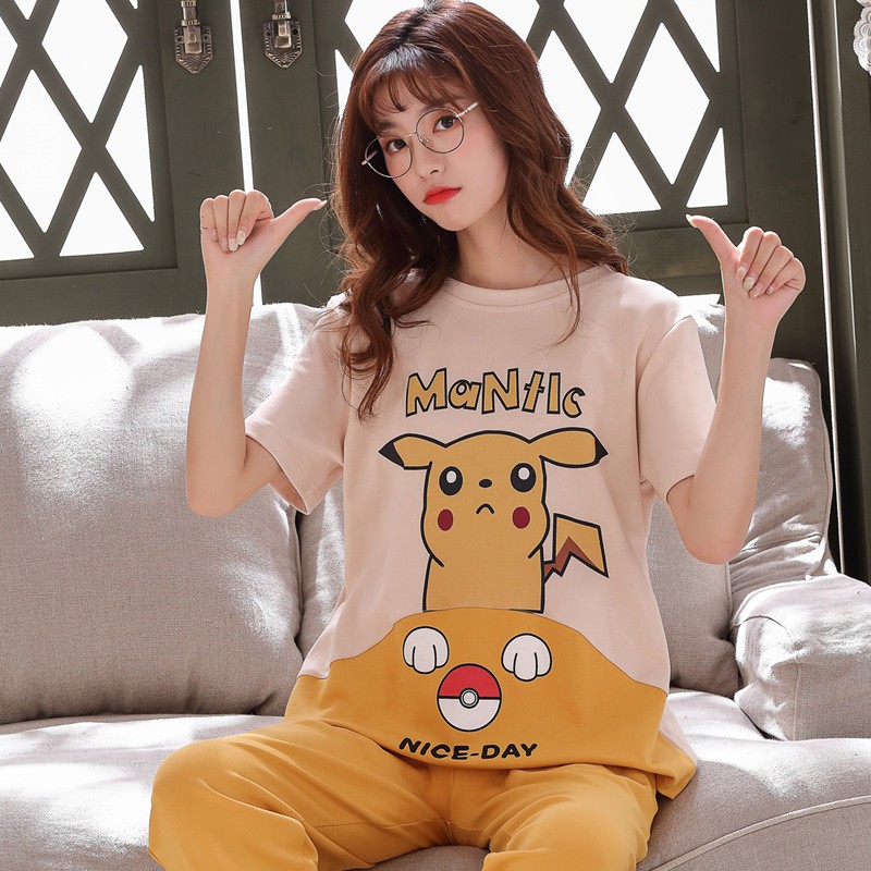 Bộ Đồ Ngủ Cotton Hình Pikachu Đáng Yêu Quyến Rũ Cho Nữ