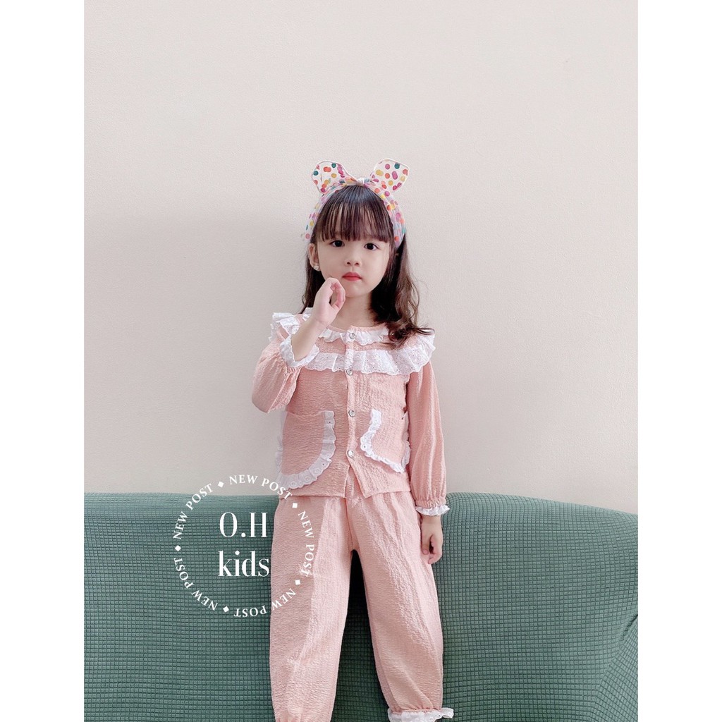 Set đồ bộ quần áo dài tay phối bèo cute hè thu cho bé gái HC40 từ 10Kg-22Kg mặc đi chơi dạo phố cực xinh