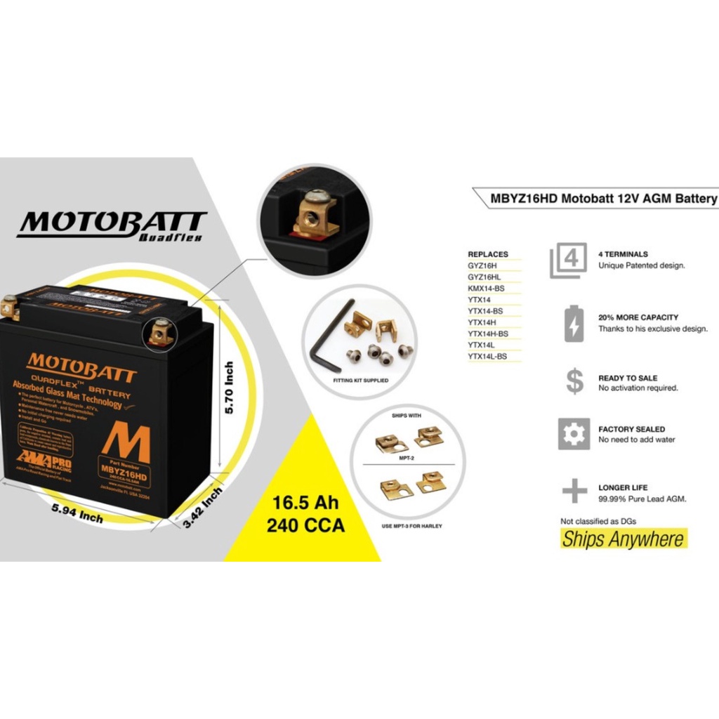 Bình MotoBatt MBYZ16HD 16.5AH   - Home Motorcycle Workshop