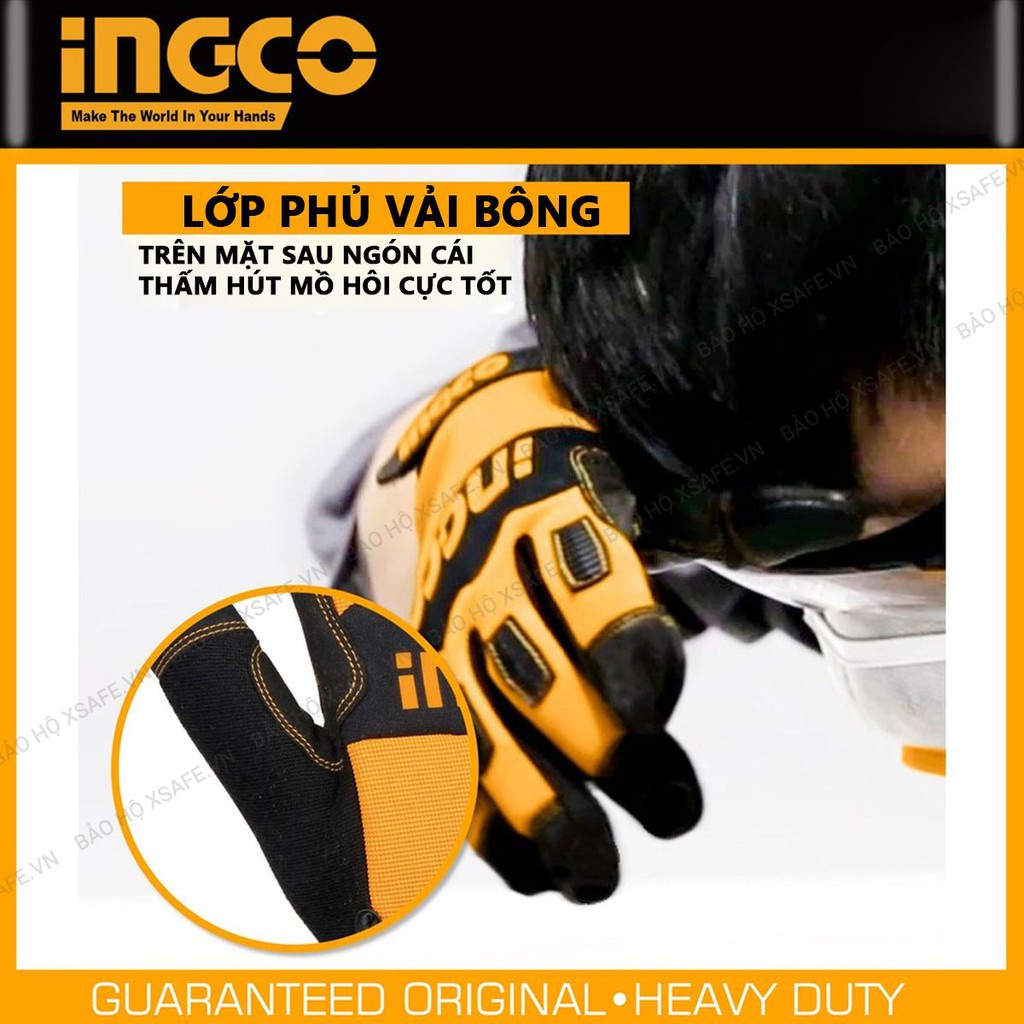 Găng tay bảo hộ đa năng INGCO HGMG02 găng tay cơ khí, bao tay bảo hộ lao động chống trơn trượt mài mòn, thấm hút mồ hôi