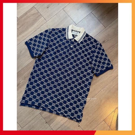 [FREE SHIP] Áo Polo Nam Gucci Xanh Navi Cổ Kem Hàng Cao Cấp