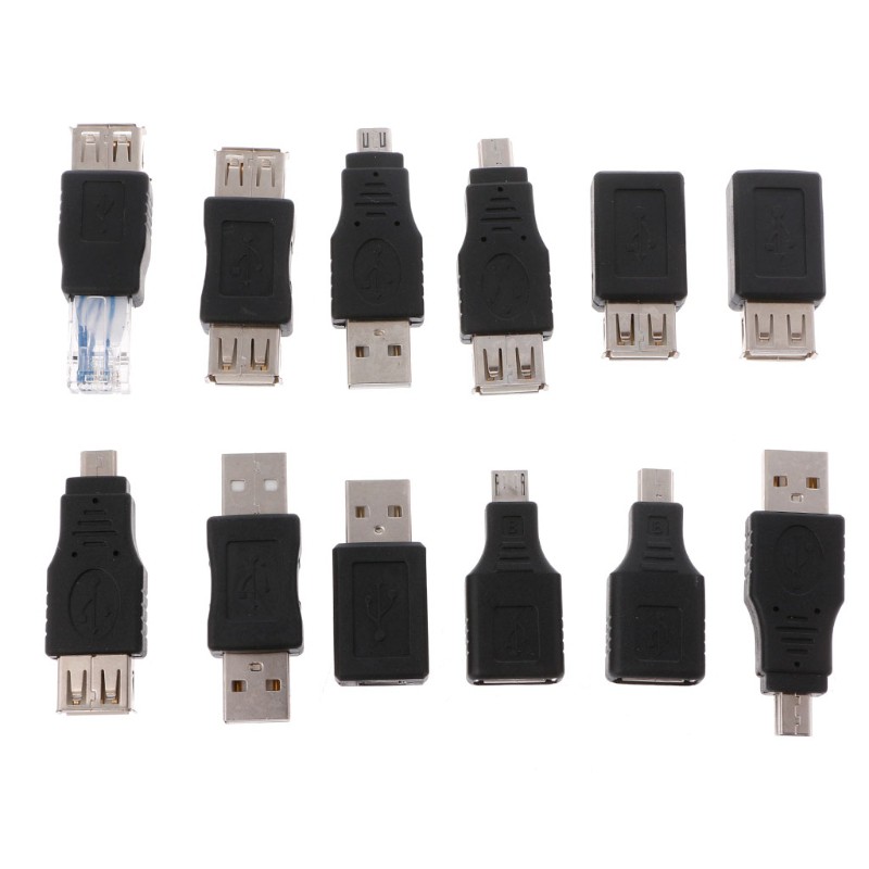 Set 12 Đầu Chuyển Đổi Otg Usb 2.0 A Male Sang Female Micro-B Mini-B