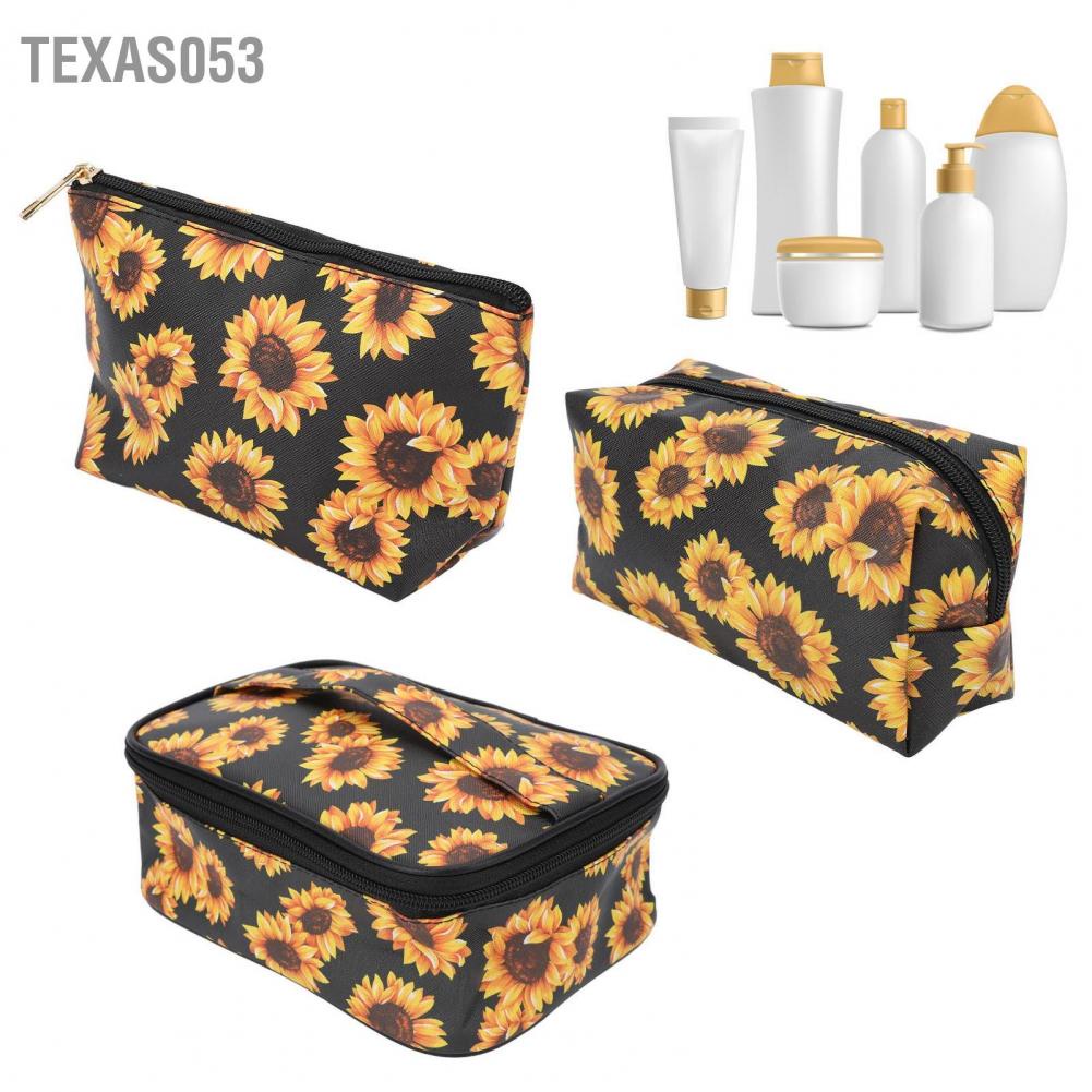 [Hàng mới về] Set 3 túi hướng dương dây kéo vàng đựng đồ vệ sinh mỹ phẩm du lịch không thấm nước