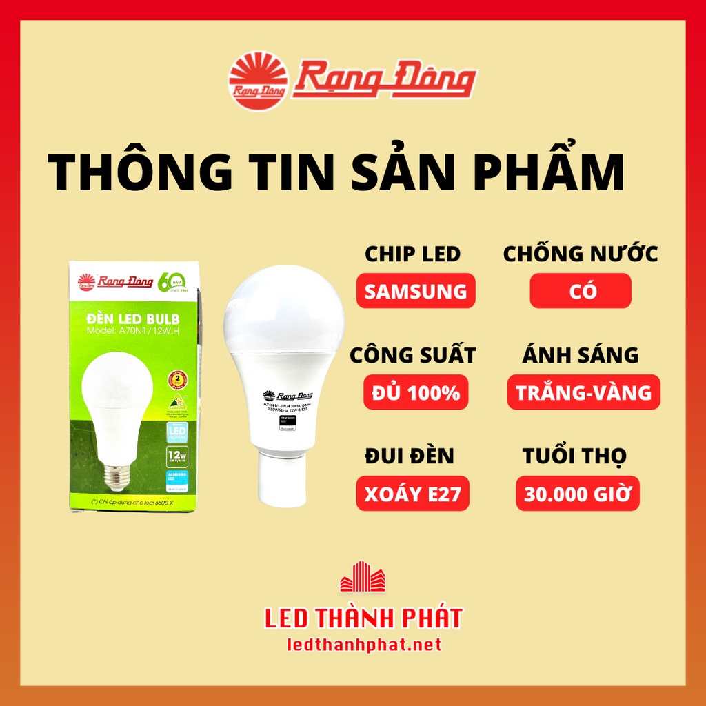Bóng đèn LED RẠNG ĐÔNG 20w 15w 12w 9w 7w 5w 3w siêu sáng tiết kiệm điện , LED BULB tròn chip SAMSUNG bảo hành 12 tháng