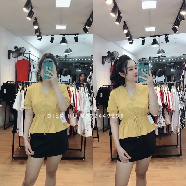 Áo Babydoll Cúc Bọc Chiết Eo_Xưởng May Quang Anh