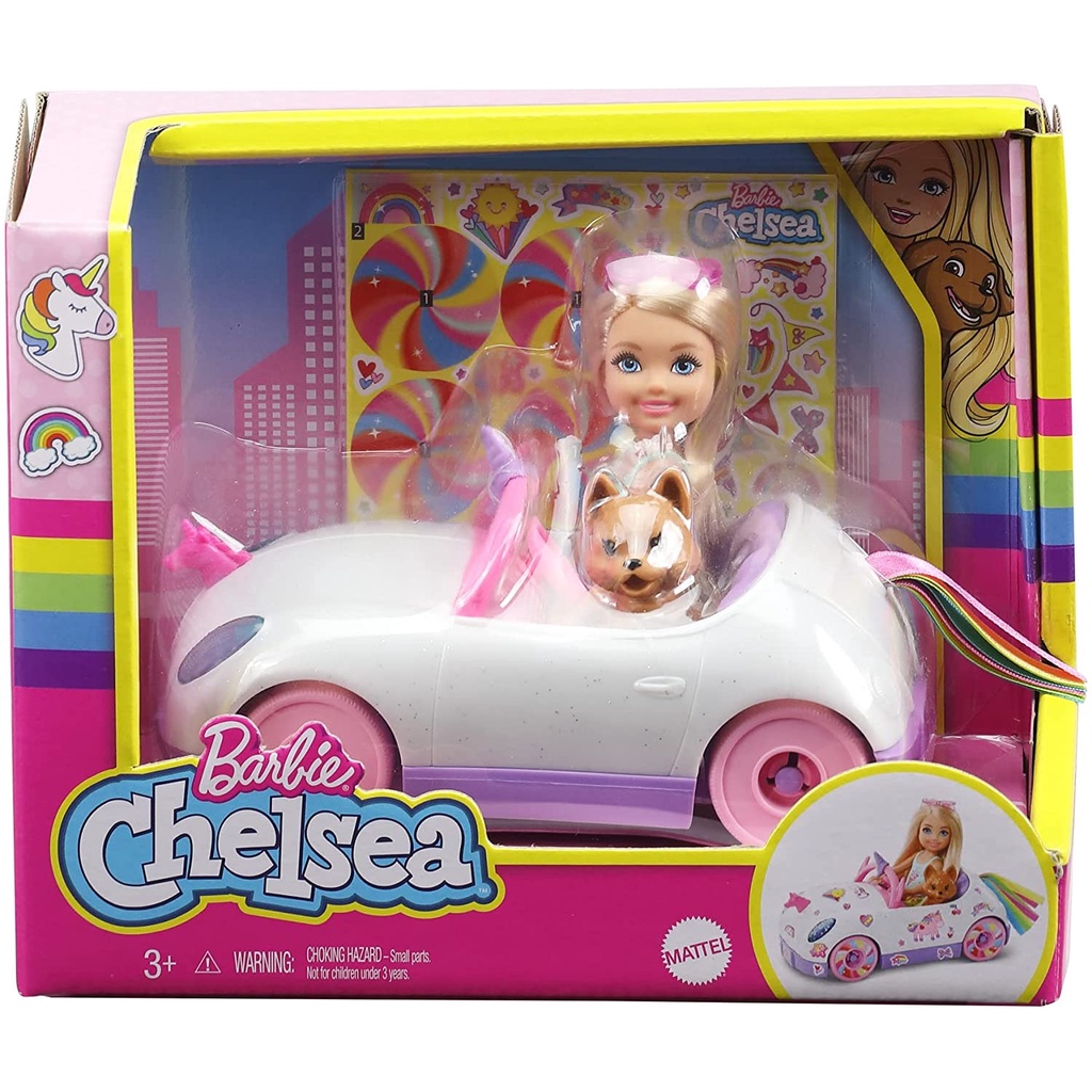 Đồ Chơi Búp Bê Barbie Club Chelsea và Chiếc Xe Hơi Cầu Vồng Chelsea n Rainbow Unicorn Car