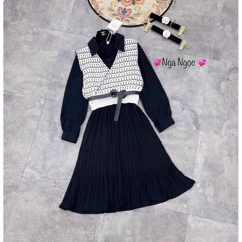Sét váy sơ mi + gile len loại 1