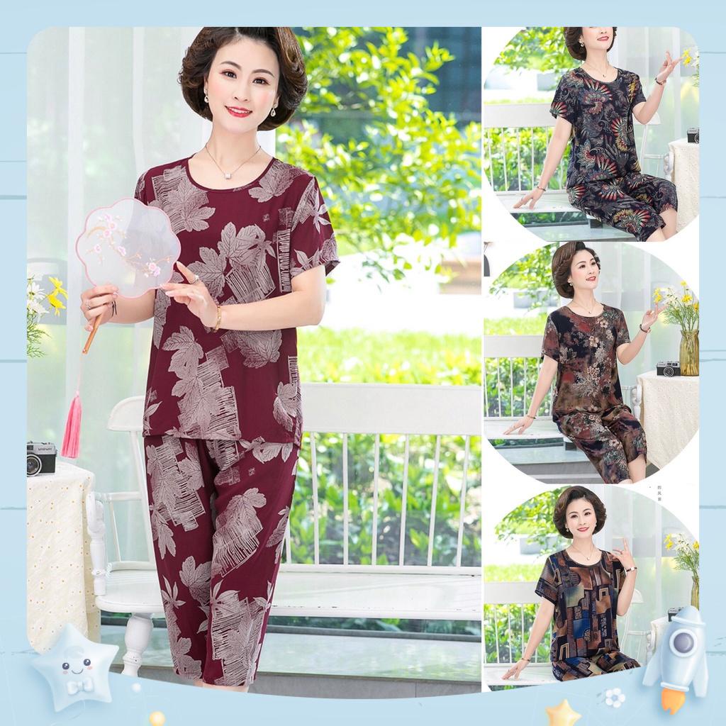 Đồ Bộ Trung Niên Nữ Quần Lửng Tay Ngắn 🌼 Bộ Mặc Nhà Cho Mẹ Lửng Chất Vải Lanh Lụa