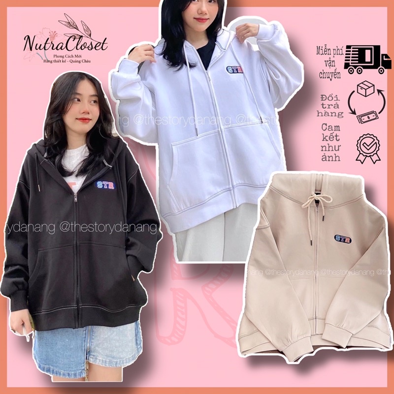 Áo khoác nỉ ngoại dây kéo có nón unisex ulzzang nam nữ