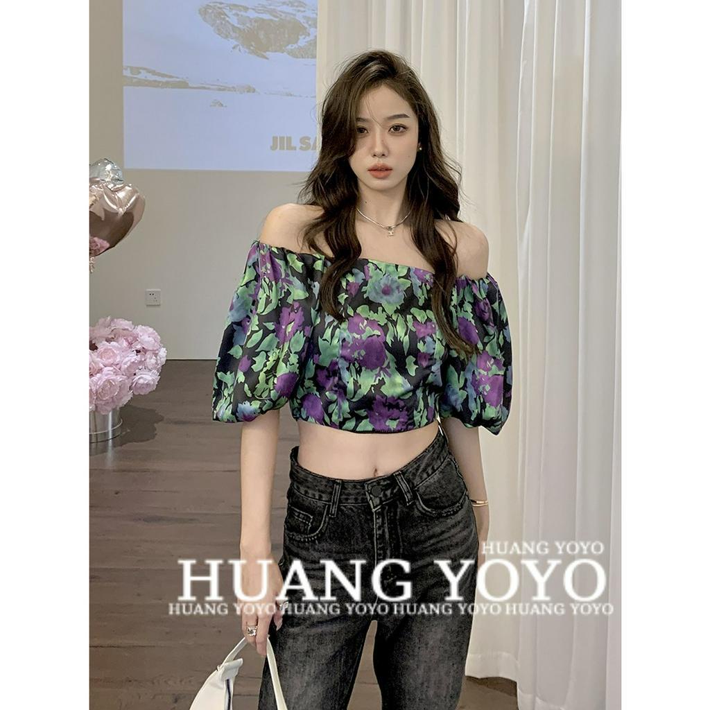Áo Croptop Trễ Vai Tay Phồng Thời Trang Mùa Hè Phong Cách Retro Cho Nữ