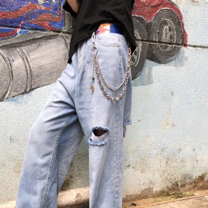 Chuỗi Dây Xích Kim Loại Đeo Thắt Lưng Hai Lớp Phong Cách Hip Hop Harajuku Đường Phố 1273