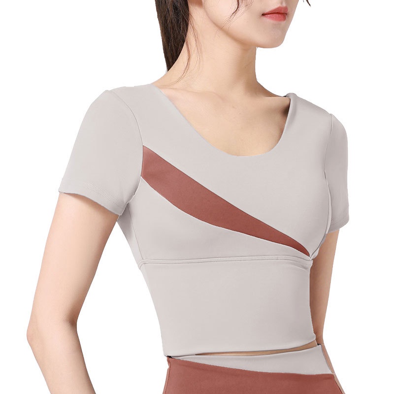 Áo Thun Thể Thao Tay Ngắn Màu Sắc Tương Phản Chất Liệu Nhanh Khô Thoáng Khí Thời Trang Cho Nữ