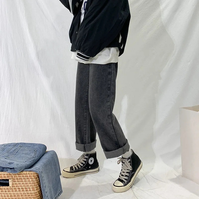 SUXI Quần Jean Dài Lưng Cao Ống Rộng Dáng Suông Kiểu Hàn Quốc Thời Trang Mùa Thu Cho Nữ