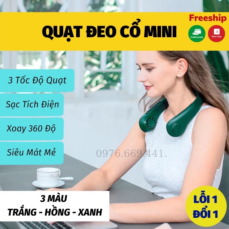 Quạt đeo cổ mini có đèn hình led mẫu mới 2022